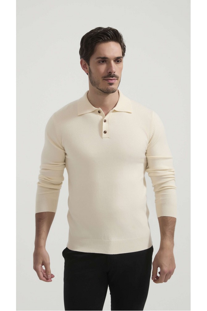 Pull PETER col à boutons en laine mélangé