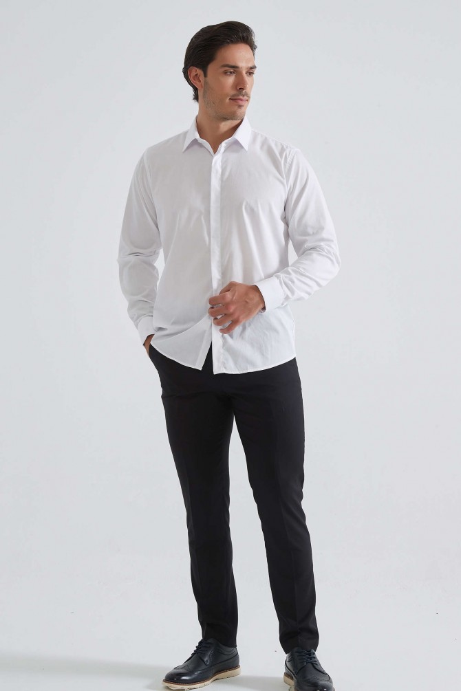 White cuff links shirt comfort fit