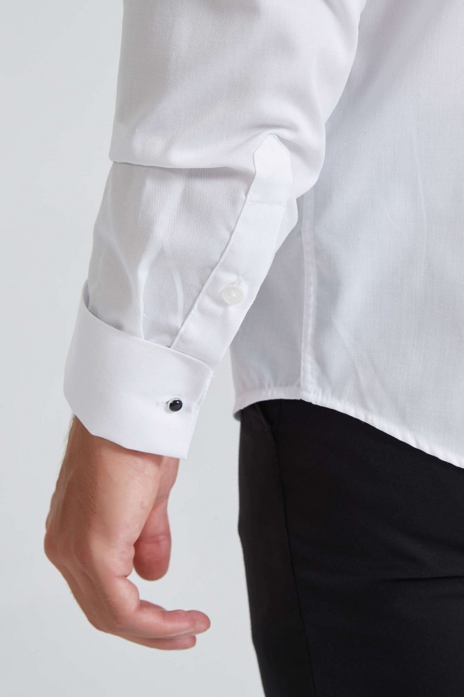 White cuff links shirt comfort fit