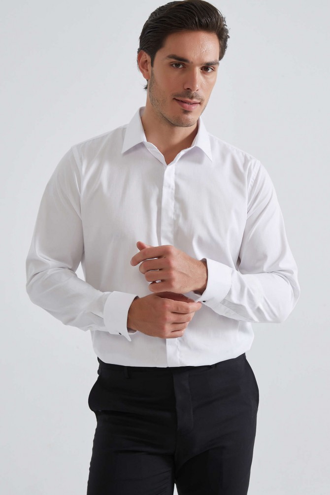 White cuff links shirt comfort fit