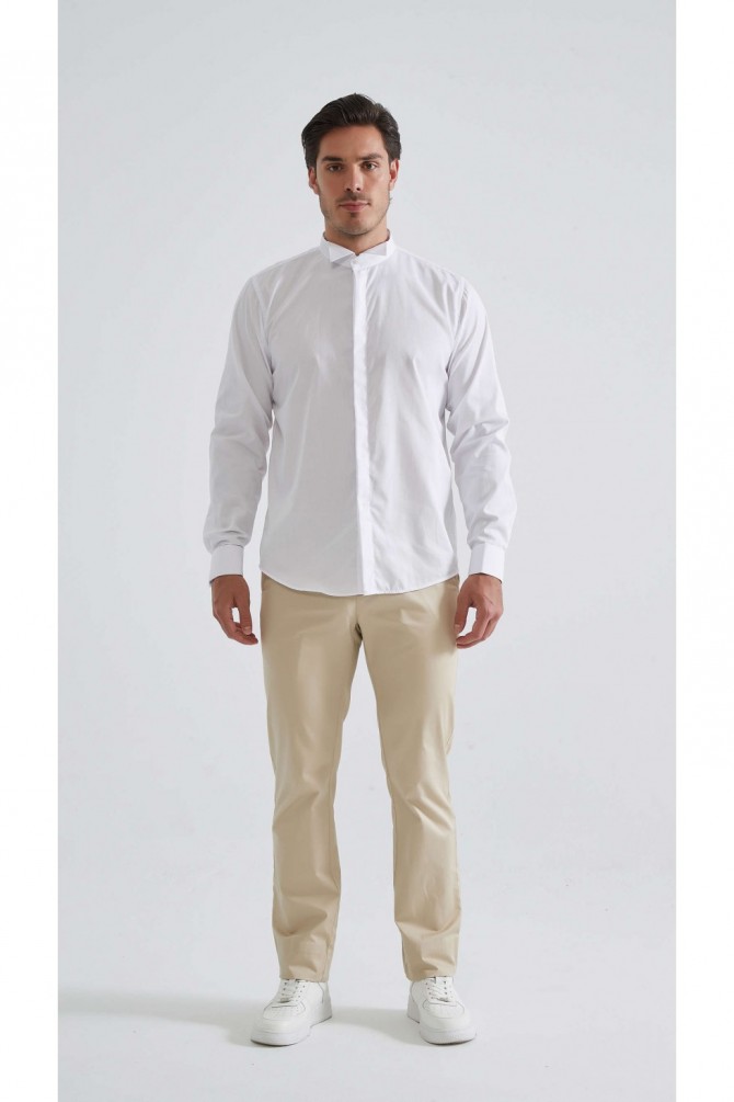 White cuff links comfort fit shirt wing collar