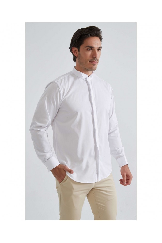 Chemise blanche coupe droite à col cassé