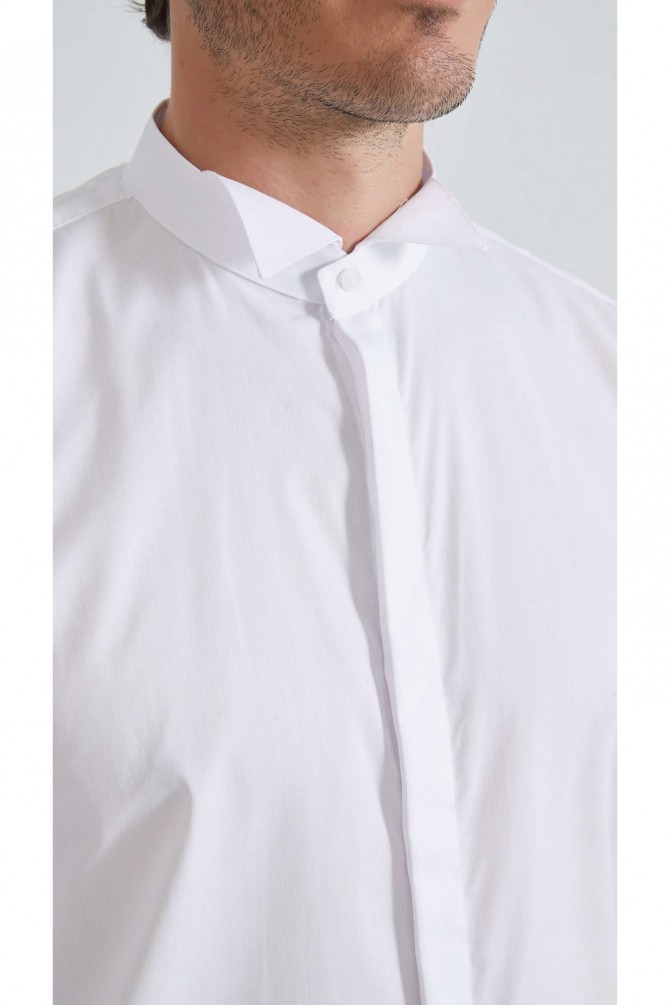 White cuff links comfort fit shirt wing collar