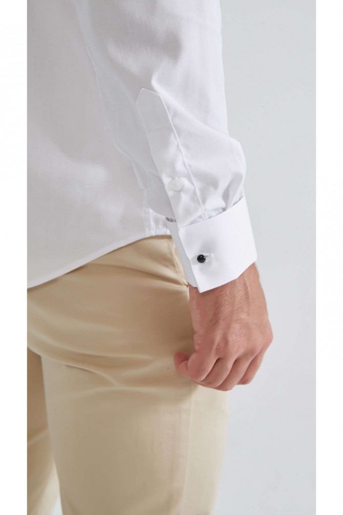 White cuff links comfort fit shirt wing collar