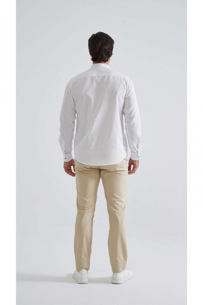 White cuff links comfort fit shirt wing collar