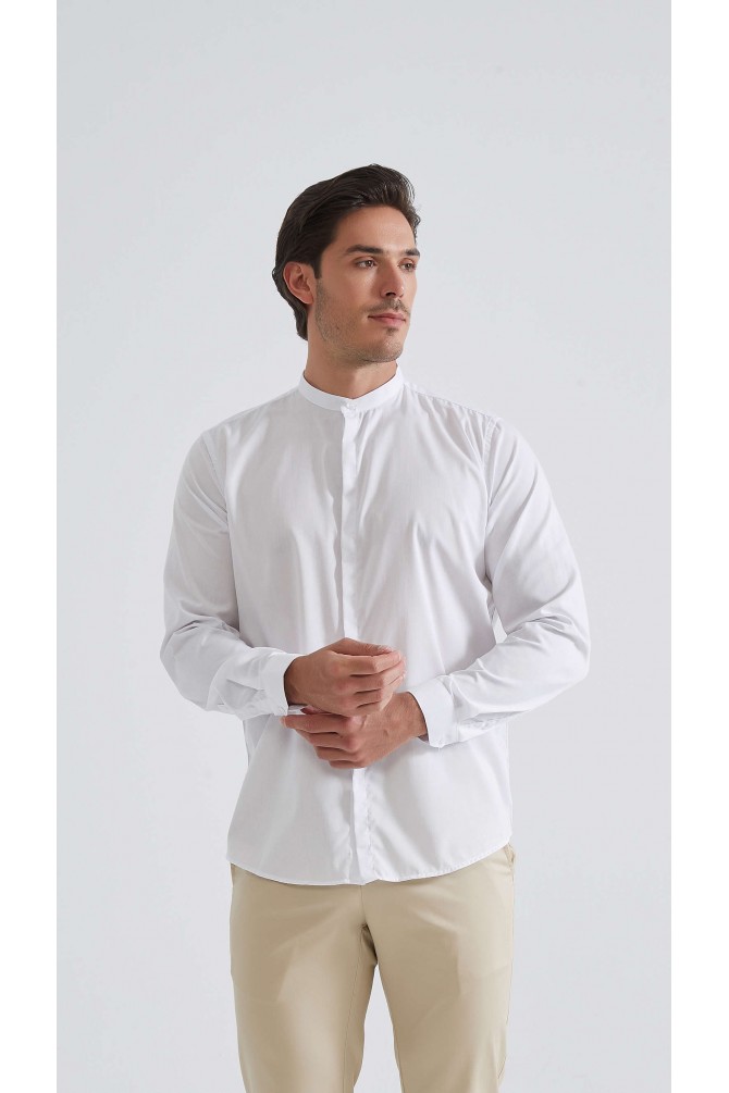 Chemise col mao coupe droite