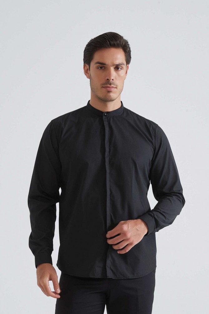 Mandarin collar shirt comfort fit
