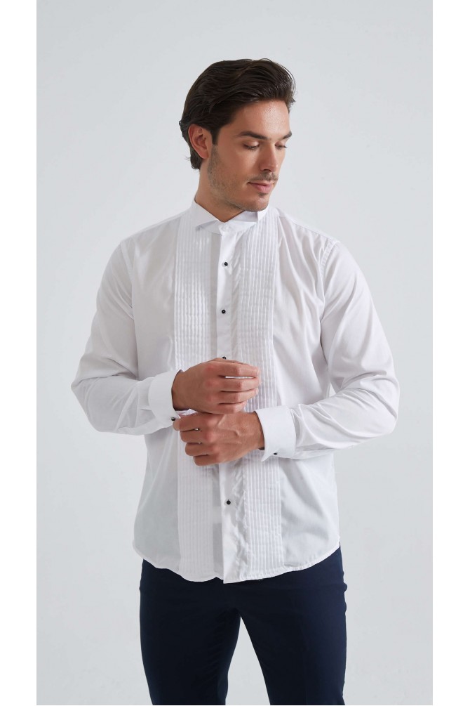 Chemise blanche col cassé avec plastron