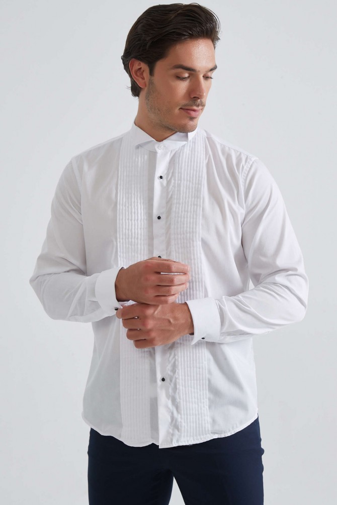 White cuff links shirt comfort fit 