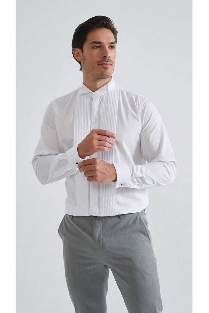 Chemise blanche col cassé avec plastron