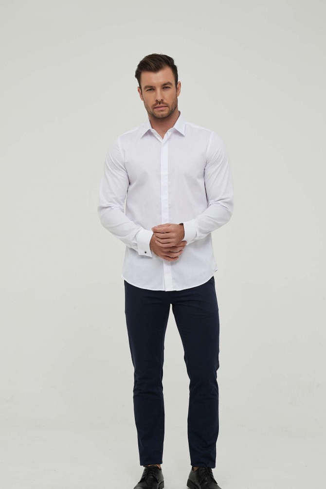 White cuff links shirt slim fit