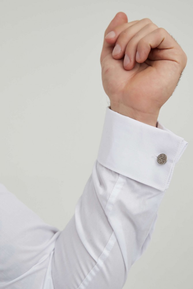 White cuff links shirt slim fit