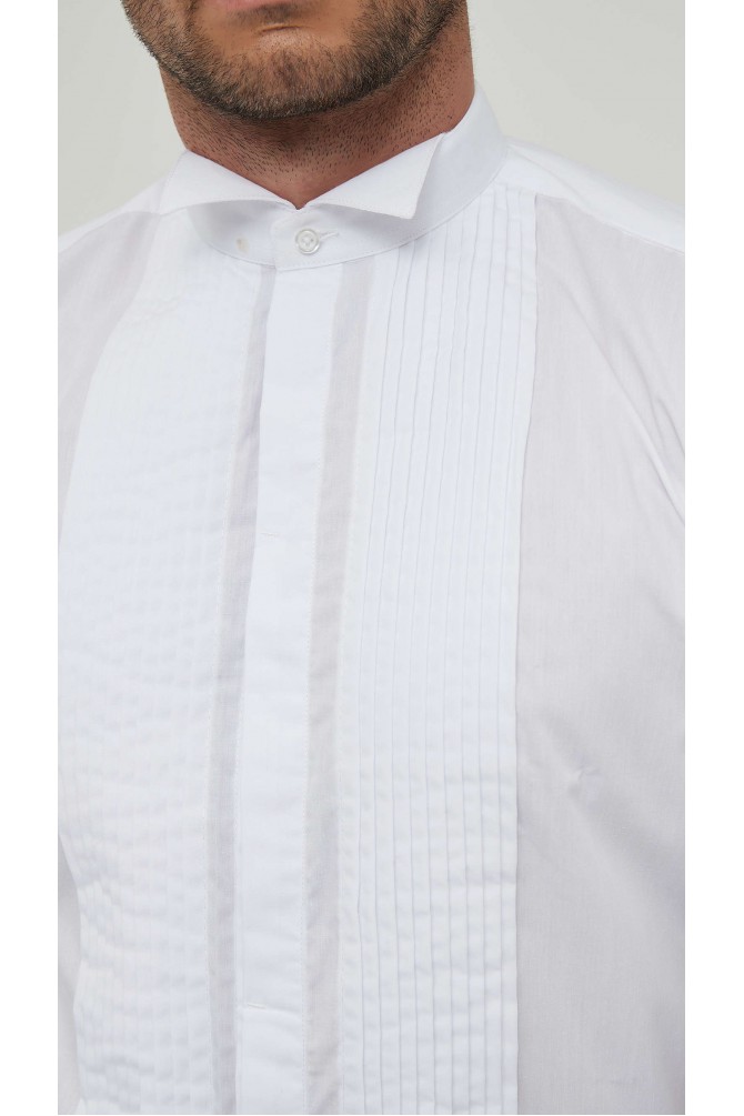 Chemise blanche col cassé avec plastron slim fit