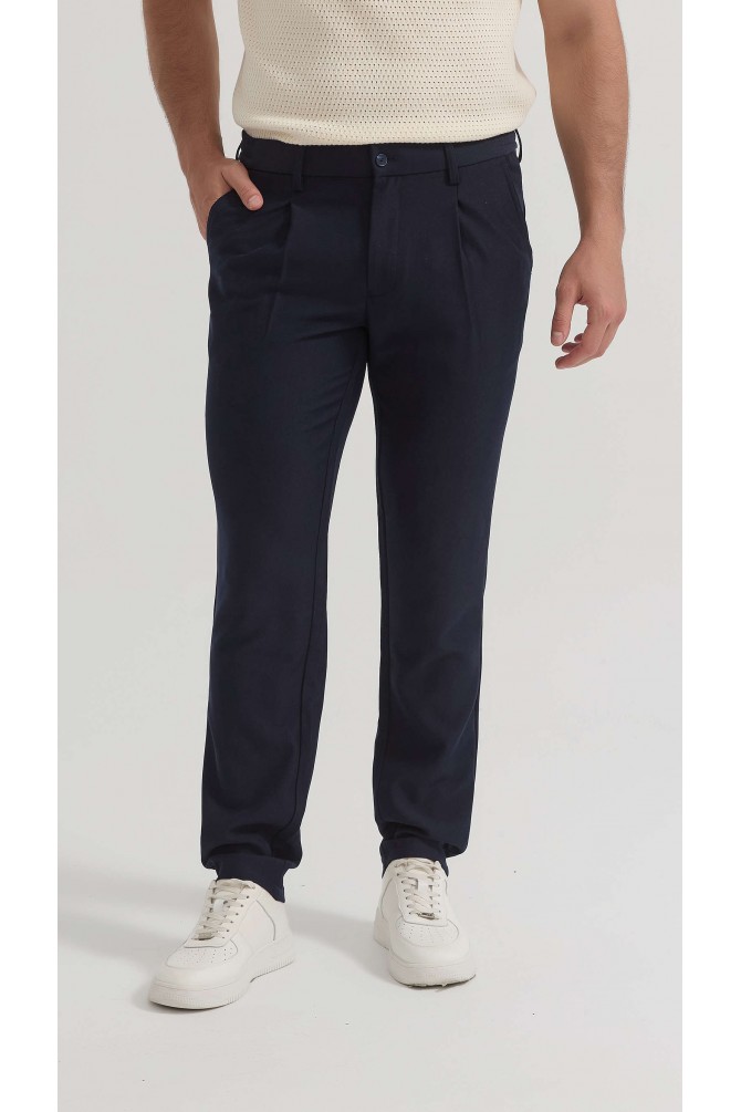Pantalon stretch à pinces - Marine