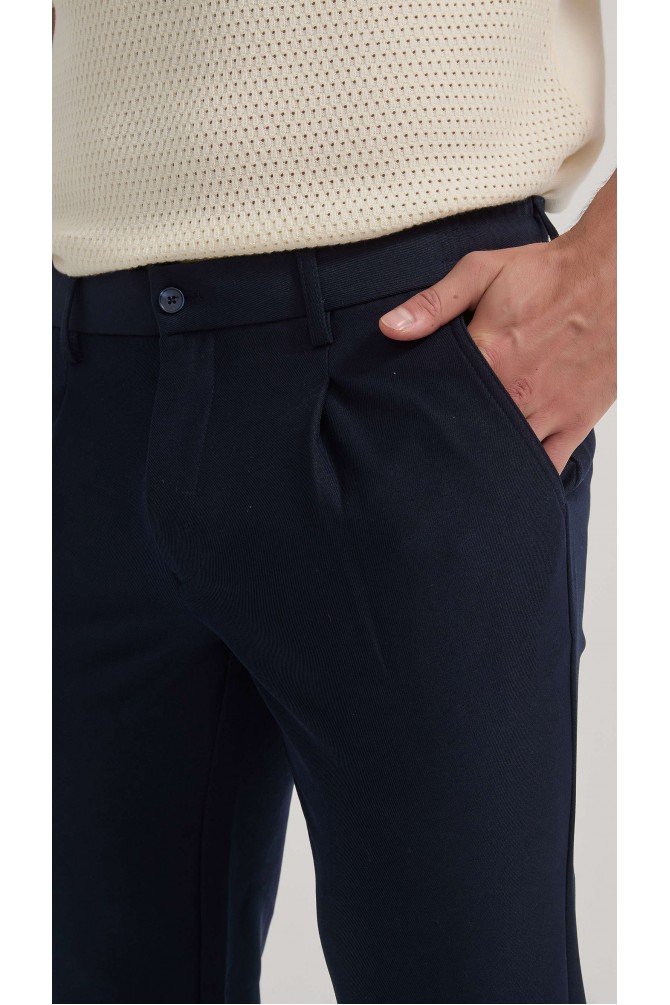 Pantalon stretch à pinces - Marine