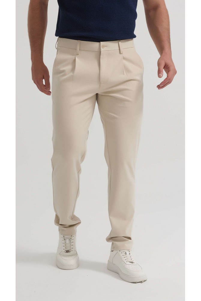 Pantalon stretch à pinces - Beige