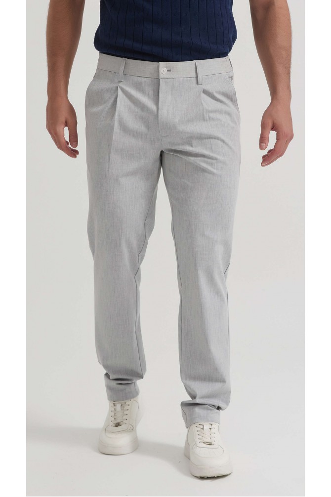 Pantalon stretch à pinces - Gris