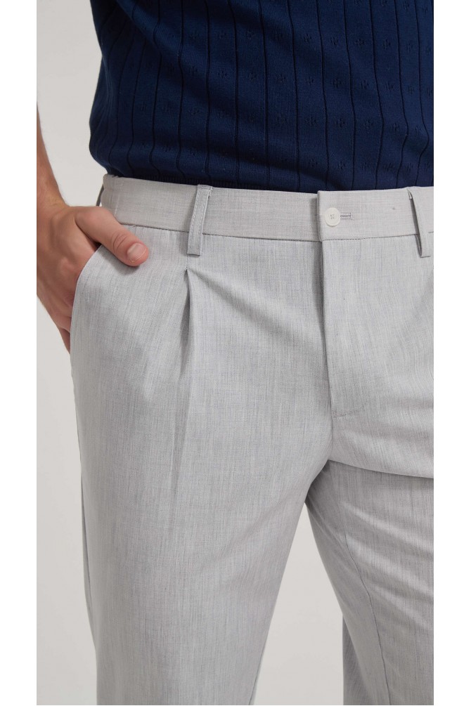 Pantalon stretch à pinces - Gris