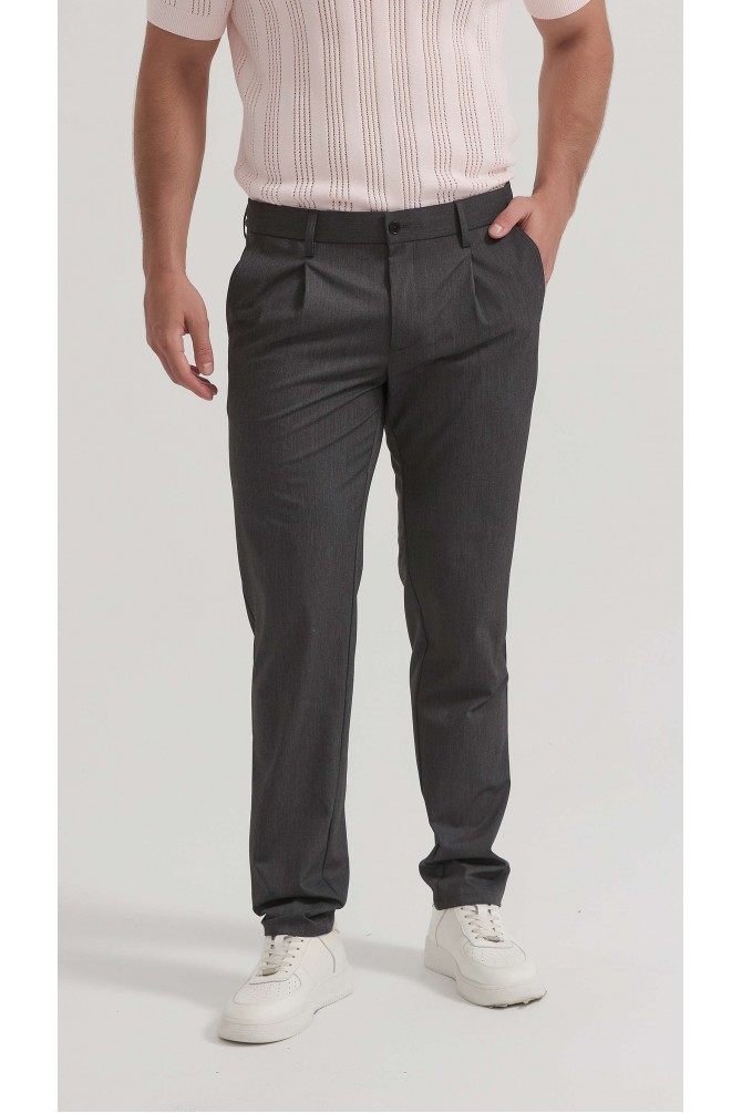 Pantalon stretch à pinces - Anthracite
