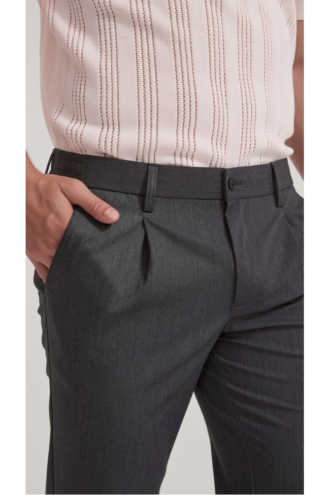 Pantalon stretch à pinces - Anthracite