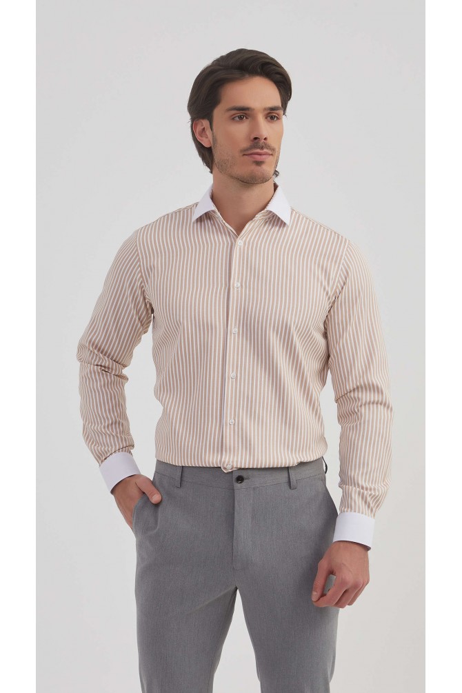 Chemise coton piqué à rayures