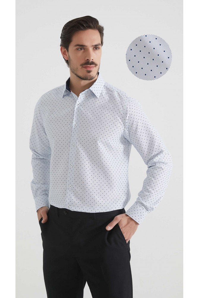 Chemise coupe droite à motifs - Blanc