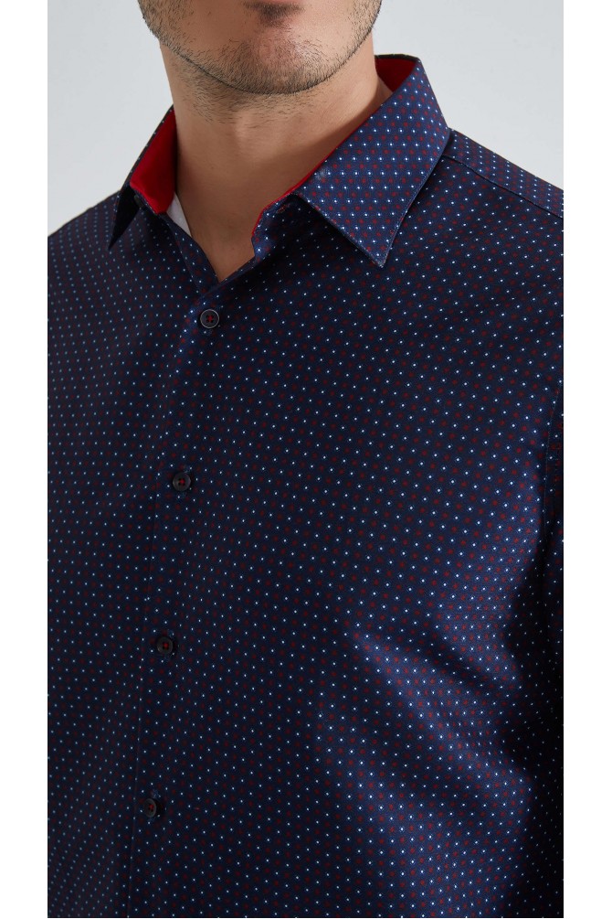 Chemise coupe droite à motifs - Marine