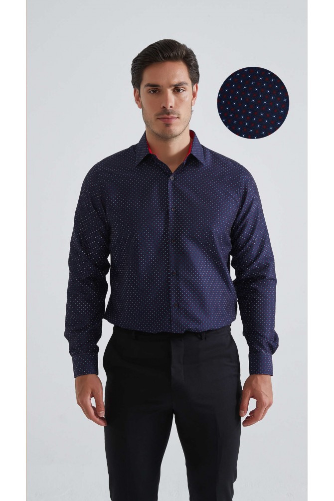 Chemise coupe droite à motifs - Marine