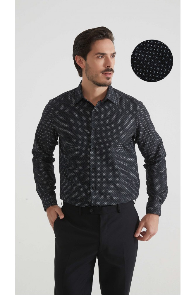 Chemise coupe droite à motifs - Noir