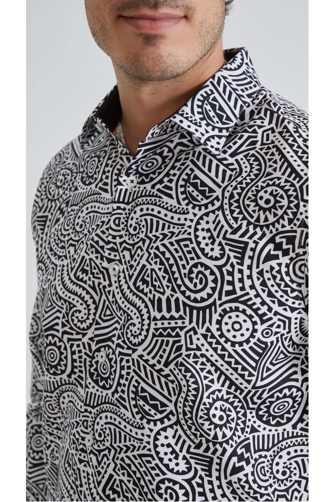 Chemise coupe droite à motifs - Noir