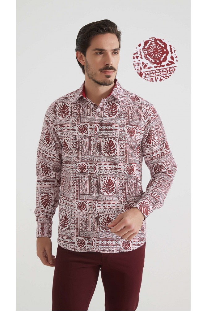Chemise coupe droite à motifs - Bordeaux