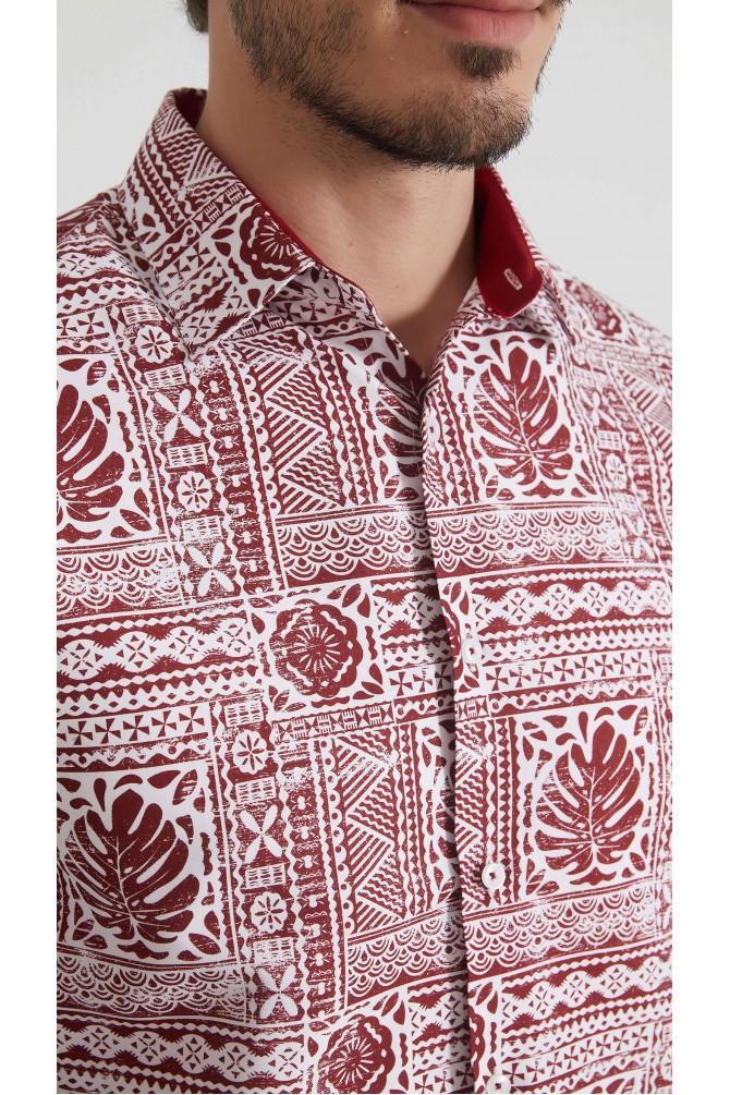 Chemise coupe droite à motifs - Bordeaux