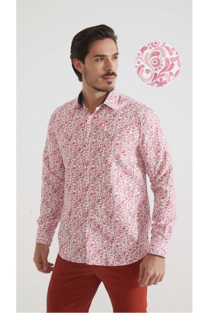 Chemise coupe droite à motifs - Rose