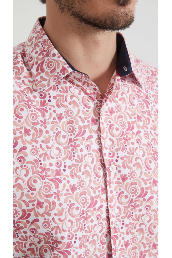 Chemise coupe droite à motifs - Rose