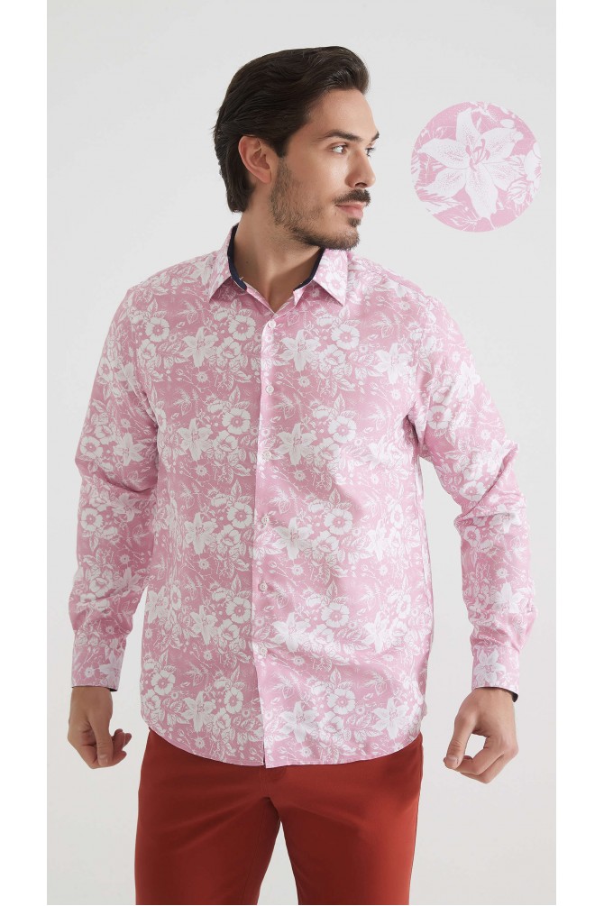 Chemise coupe droite à motifs - Rose