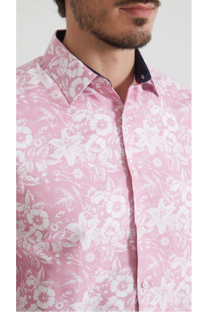 Chemise coupe droite à motifs - Rose