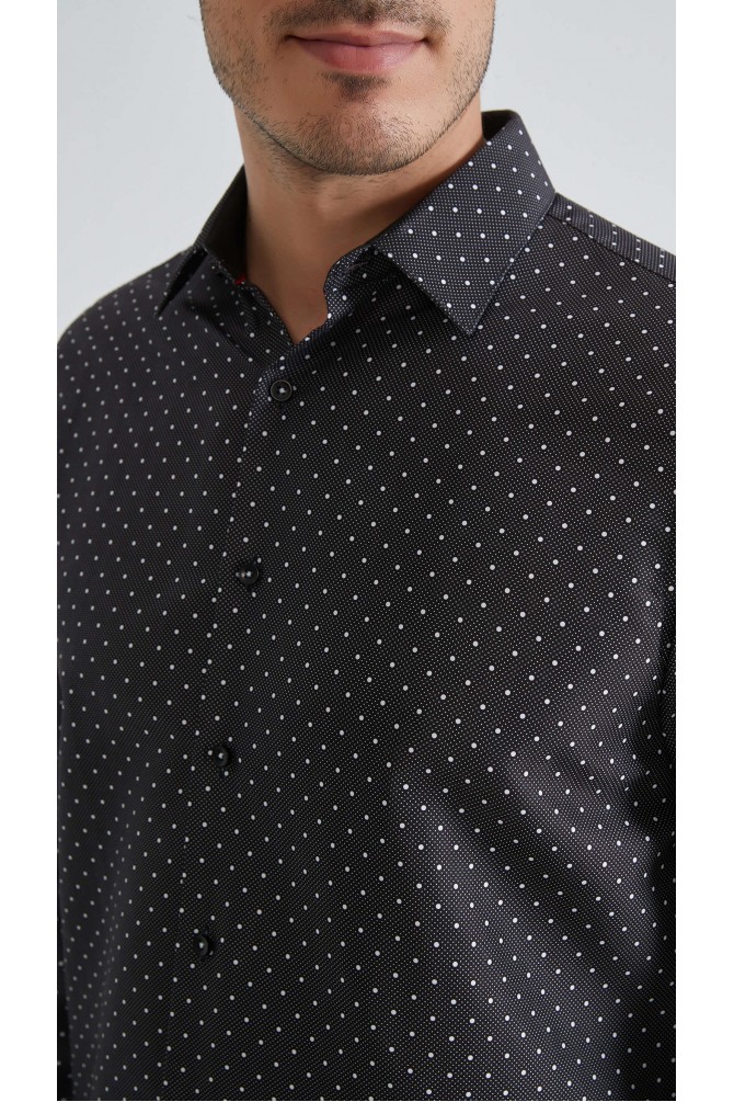 Chemise coupe droite à motifs - Noir