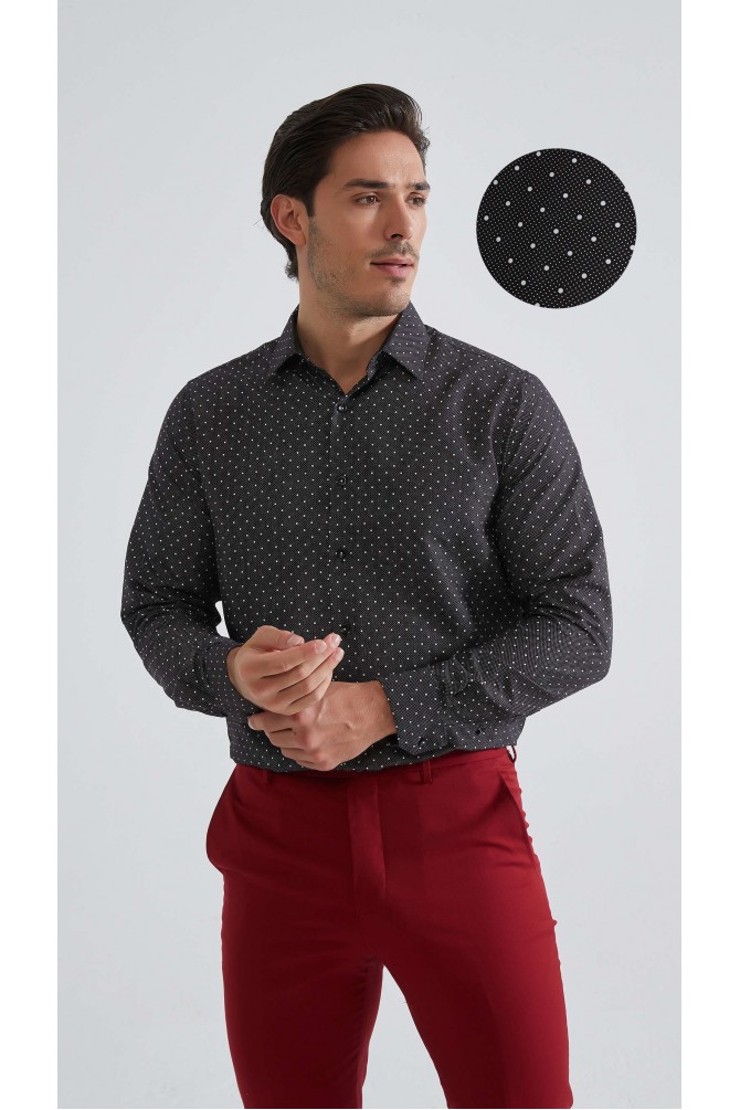 Chemise coupe droite à motifs - Noir