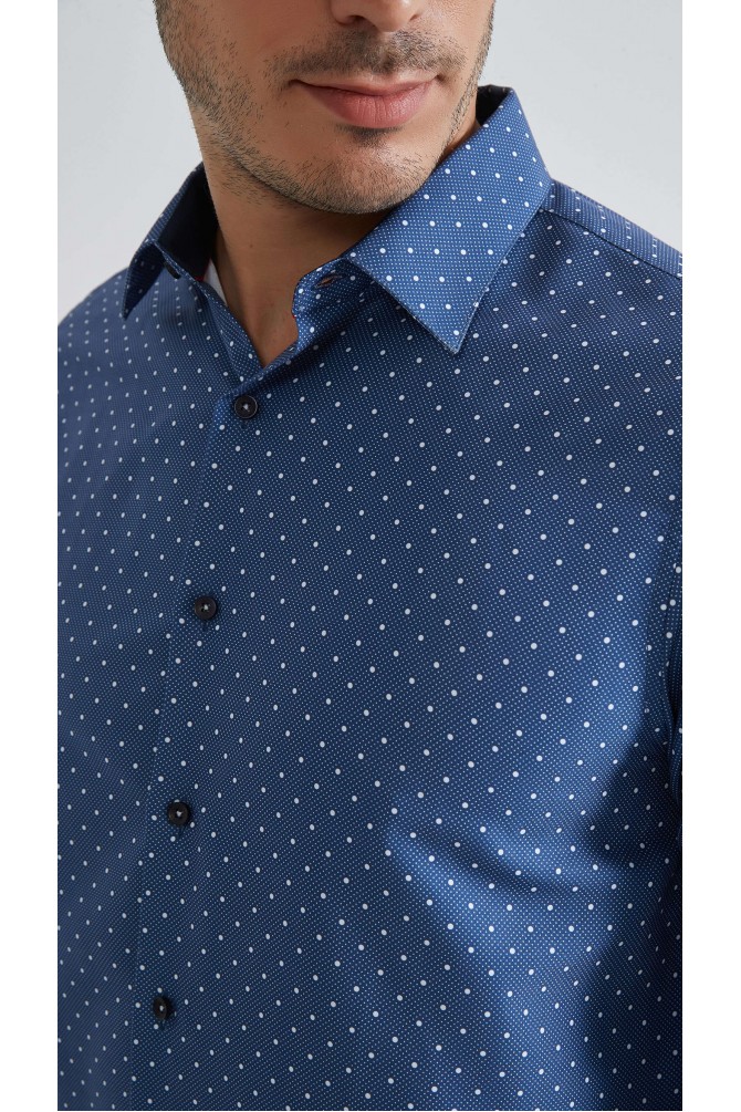 Chemise coupe droite à motifs - Bleu