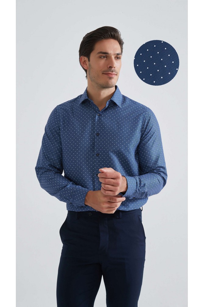 Chemise coupe droite à motifs - Bleu