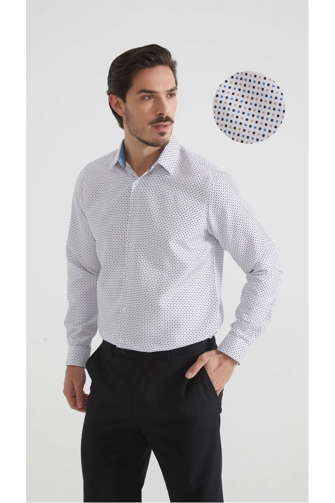 Chemise coupe droite à motifs - Blanc