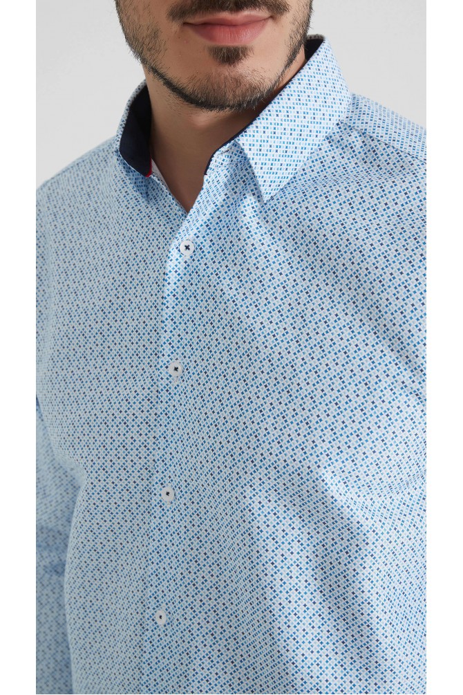 Chemise coupe droite à motifs - Bleu
