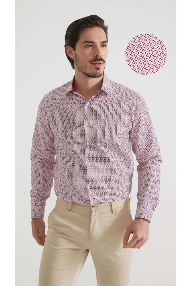 Chemise coupe droite à motifs - Rose