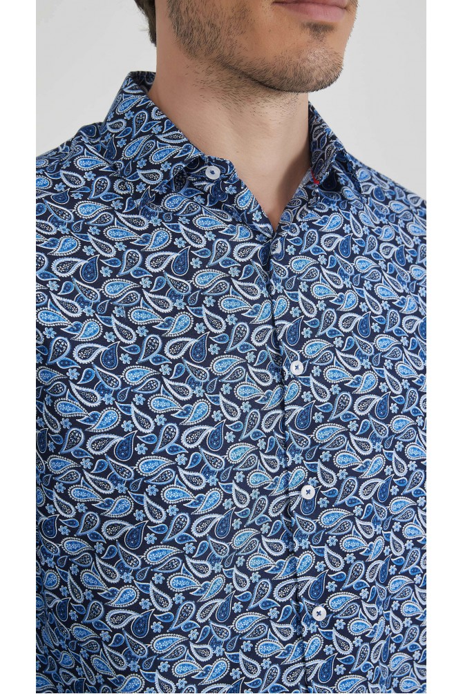 Chemise coupe droite à motifs - Bleu