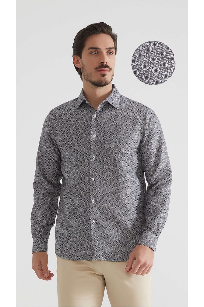 Chemise coupe droite à motifs - Noir
