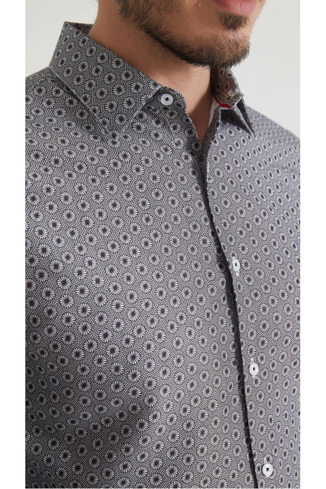 Chemise coupe droite à motifs - Noir