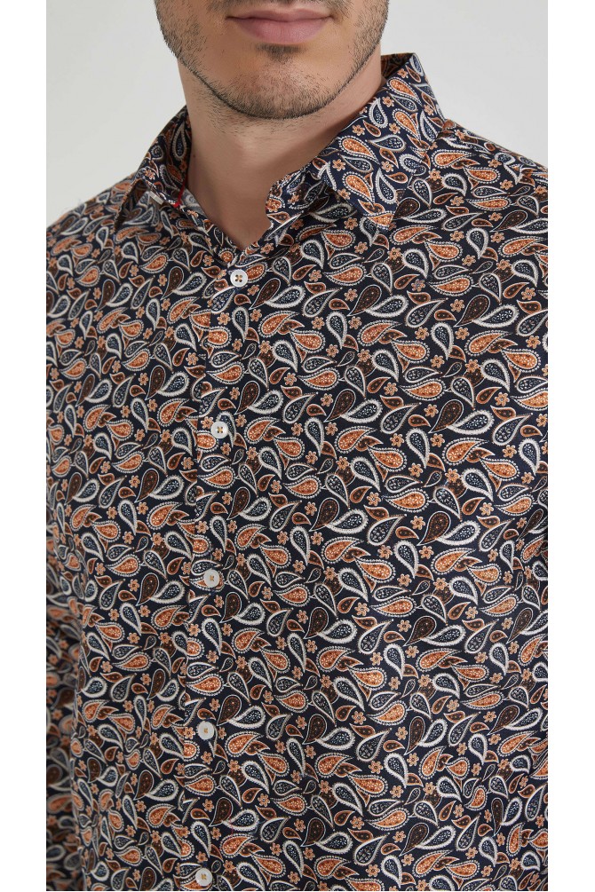 Chemise coupe droite à motifs - Marron