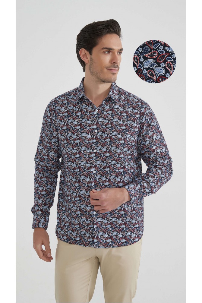 Chemise coupe droite à motifs - Rouge