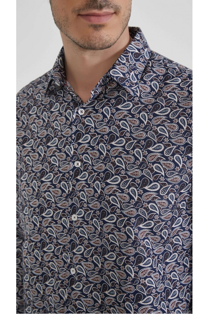 Chemise coupe droite à motifs - Marine