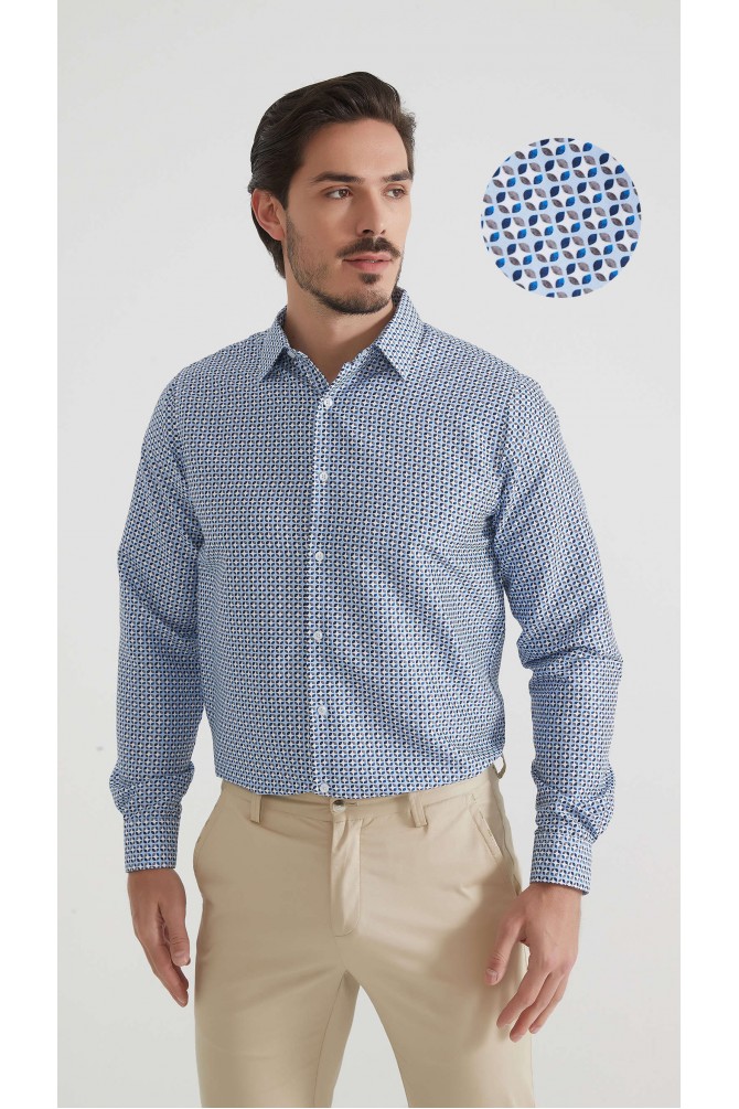 Chemise coupe droite à motifs - Bleu